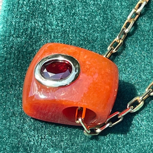 Vintage Genuine Orange Carnelian and Red Garnet 14k gold Pendant - beautiful! - Picture 5 of 16